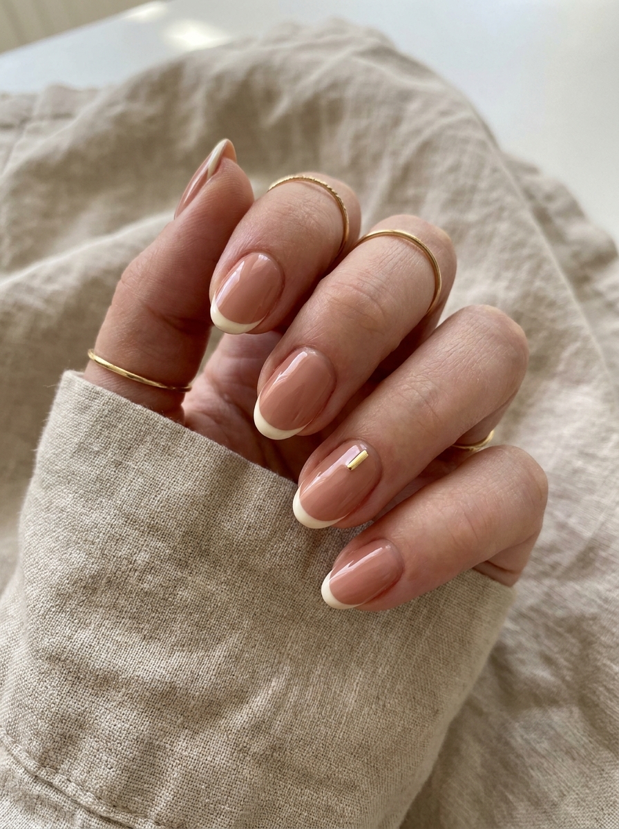 Elegant Nude French Summer Nails mit warmer Nude-Base und hellen Spitzen